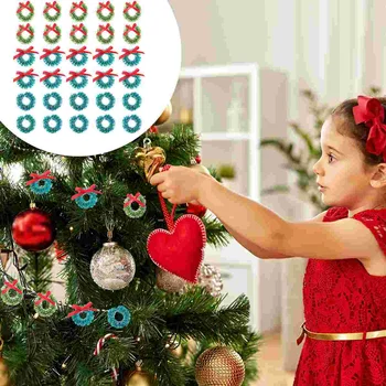  30 Adet Noel Mini Çelenk Noel Ağacı Süsleri Sisal İpek Çelenkler Aksesuarları Minyatür Asılı