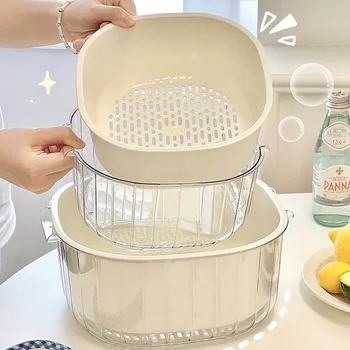  Çift Katmanlı Mutfak Drenaj Sepeti Süzgeç Plastik Meyve Yıkama Havzası Filtre Sepeti Ev sebze temizleme makinesi Kevgir Aracı