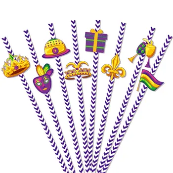 24 Adet Mardi Gras Parti Tek Kullanımlık Kağıt Payet Meksika Karnaval Parti Şarap Suyu pipet Doğum Günü Partisi Dekorasyon için