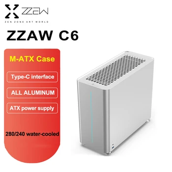  ZZAW C6 Tüm Alüminyum MATX Durumda ATX Güç Tipi-C Arayüzü 280 Su soğutmalı Oyun Montaj Masaüstü Bilgisayar şasi