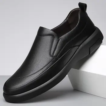  Erkek ayakkabıları 2023 Yeni Sonbahar İngiliz Tarzı Siyah Rahat deri ayakkabı erkek İş Resmi Büyük Kafa İş moda ayakkabılar