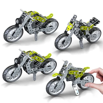  Metal Motosiklet Yapı blok seti Simülasyon Vida Ve Somun DIY İnşaat Eğitim Montaj Araba Modeli Oyuncak Boys İçin