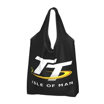  Motosiklet Spor Isle Of Man TT Yarışları Bakkal bez alışveriş çantası Kadın Sevimli Omuz alışveriş çantaları Büyük Kapasiteli Çanta
