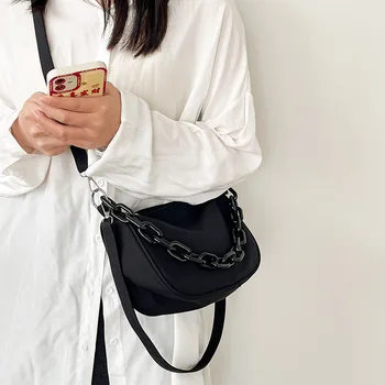  Moda Siyah Omuz El Çantası postacı çantası Kadınlar Kızlar İçin Akrilik Zincir Günlük Paketi