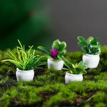  Yeni 1: 12 Evcilik Minyatür Mini Ağaç Saksı Yeşil Bitki Pot Bebek Evi Mobilya Ev Dekor Simülasyon Saksı Bitkileri