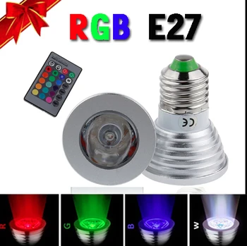  E27 LED RGB Lamba 4 W MR16 GU10 GU5. 3 LED Ampul 110 V 220 V RGB Spot Yüksek Güç 16 Renk IR Uzaktan Kumanda Ampuller