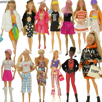  Çok Tarzı Giyim Seti barbie bebek Kıyafetler Moda Ceket Üstleri Pantolon Etek Şapka Ayakkabı Çanta Barbie 1/6 Bebek Aksesuarları