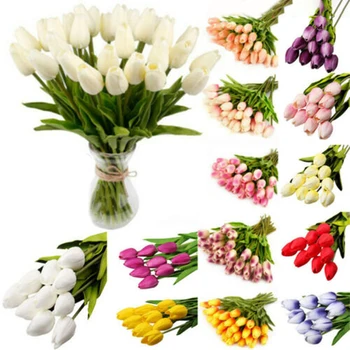  1 adet Yapay Çiçekler Bahçe Laleler Gerçek Dokunmatik Çiçekler Lale Buketi Dekor Mariage Ev Düğün Süslemeleri için Sahte Çiçek
