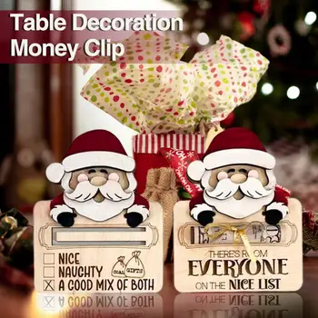  Sevimli Para Klip Noel Para Klip Kullanımlık Ahşap Noel Baba Para Klip Şenlikli Tatil Dekorasyon Nakit / kart Partiler için
