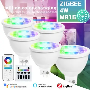  1-5 ADET ZigBee 3.0 Akıllı MR16 Spot Pro 4W RGB CCT Kısılabilir LED Lamba Alexa Ses İle Çalışmak Zigbee Ağ Geçidi Desteği RF Kontrol