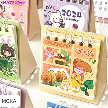  2024 Mini Küçük Masa Takvimi Sevimli Karikatür Anime Kız Yeni Yıl Takvimi Taşınabilir Yaratıcı Takvim Aylık Ofis Dekorasyon 1 ADET
