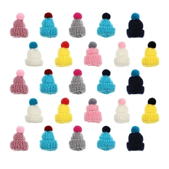  100 Adet Örme Küçük Noel Şapka DIY Sanat Malzemeleri Ağacı Süsleri Mini Yün İplik Şapka Pet
