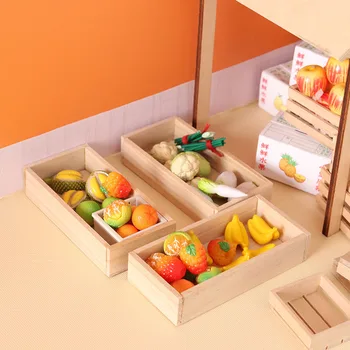  Minyatür Ahşap Çerçeve Depolama Sepeti Bjd Dollhouse Mini Şeyler Meyve Dükkanı Sebze Mağazası Çilek DIY Bebek Evi Aksesuarları