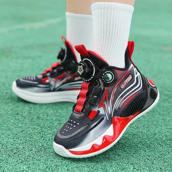  Nefes basketbol ayakkabıları Erkek çocuk spor ayakkabı gençlik net yüzey döner toka kaymaz minderli aydınlık ayakkabı