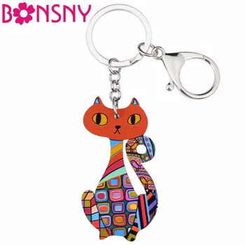  Bonsny Akrilik Evcil Takı Kedi Yavru Anahtar Zincirleri Anahtarlıklar Kadınlar Için kız çocuk çantası Sürüş Araba Anahtarı Çanta Cüzdan çekici anahtarlık Hediye