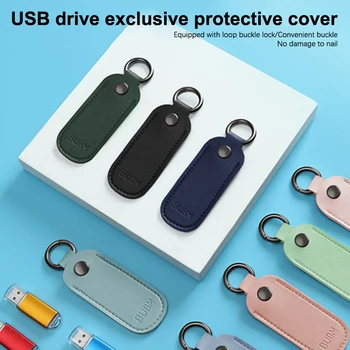  1 ADET Düz Renk PU Deri U Disk Kılıfı Anahtarlık Tutucu Bellek Sopa Durumda USB flash sürücü saklama Çantası Koruyucu Kapak