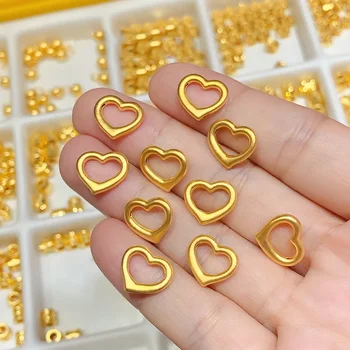  1 ADET 999 gerçek 24K sarı altın kolye 3D içi boş sevgi dolu kalp küçük takılar / 0.1 g