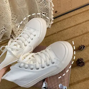  Kadın Beyaz Yüksek Sneakers kanvas ayakkabılar Spor Düz Platform Koşu Kauçuk Taban Rahat Anime Kore Vulkanize Bahar