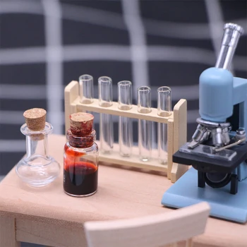  1 Takım 1:12 Gerçekçi Evcilik Minyatür test tüpü Ölçüm Kabı Oyuncak Raf Laboratuvar Modeli Dekor Oyuncak Bebek Evi Aksesuarları