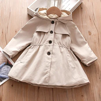  Kız Ceket Rüzgarlık Ceket Pamuk Dış Giyim 2023 Kapşonlu Bahar Sonbahar Açık Çocuk Rüzgar Geçirmez çocuk Giyim