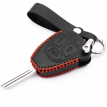  WFMJ Siyah Deri dodge şarj cihazı Magnum Jeep Grand Cherokee Liberty Chrysler 4 Düğmeler Anahtar Kılıfı Fob Zinciri (Kırmızı dikiş)
