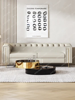  Deri kanepe Deri Sanat Çekme Toka Modern Oturma Odası mobilya basit Tarzı