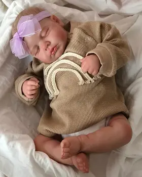  50CM Zaten Bitmiş Boyalı Bebe Reborn Bebek LouLou Yenidoğan Uyku Bebek Yumuşak El Çizim Saç 3D Cilt Tonu Görünür Damarlar