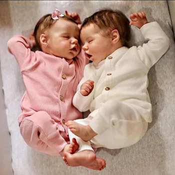  16 İnç İkizler A&B Bebé Reborn Bebekler 3D Boyalı Gerçekçi Yeniden Doğmuş Bebek Köklü Saç oyuncak bebekler Muñecas Para Niñas