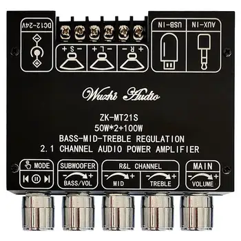  ZK-MT21S 2x50W + 100W 2.1 Kanal Subwoofer Dijital güç amplifikatörü Kurulu AUX 12V 24V Ses Stereo Bluetooth 5.1 Bas