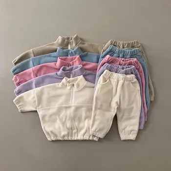  Kış Yeni Bebek Uzun Kollu Giyim Seti Çocuk Kalın Sıcak Tişörtü + Pantolon 2 adet Takım Elbise Bebek Erkek Kız Pamuk Polar Kıyafetler