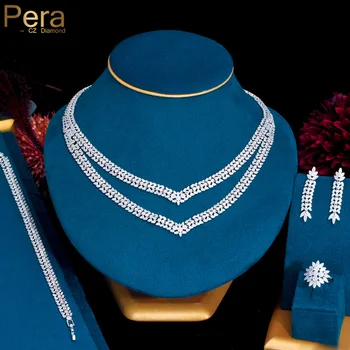  Pera Hotsale Afrika 4 adet Gelin takı Seti Yeni Moda Dubai Tam CZ Kolye Küpe Kadınlar ıçin Düğün Parti Aksesuarları J076