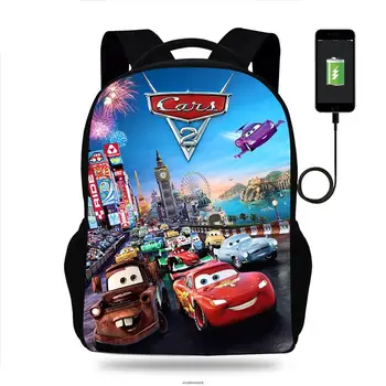  Disney Pixar Arabalar Yıldırım McQueen Sırt Çantası Erkek Kız Okul Çantaları Çocuk Genç USB Şarj Günlük seyahat sırt çantası Mochila