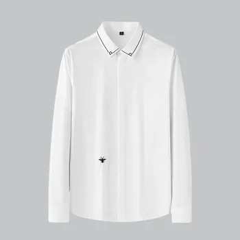  Sonbahar ve Kış Yeni Stil Olmayan demir High end Düz Renk erkek Uzun Kollu Gömlek Nakış Çok Yönlü erkek gömleği