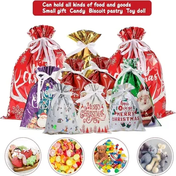  Noel Karikatür Çocuk Bebek Çocuk Parti İpli hediye keseleri Şeker Bisküvi Çanta Ambalaj Çanta Kılıfı Sarma noel dekorasyonları