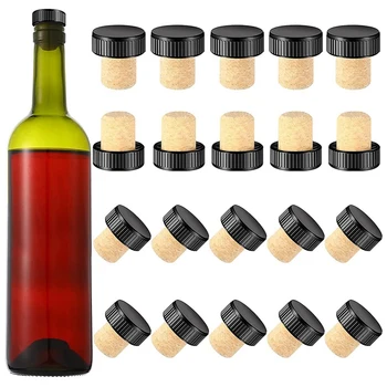  Perakende 24 Adet Mantar Tıpa Mantar Tıpa Tadım Mantarları T Şeklinde Şarap Mantarları Üst Ahşap şarap şişesi tıpa Şişe tıpaları