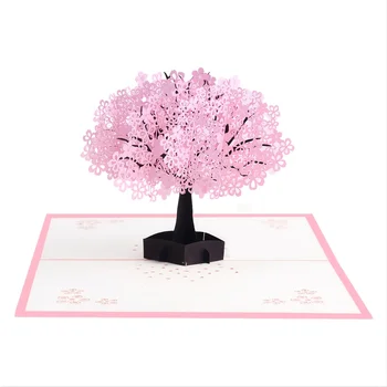  1 adet 7.87x5.9 İnç Kiraz Çiçeği Ağacı Pop Up 3D Kart Romantik Eşi Yıldönümü anneler Günü sevgililer Günü