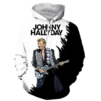  Yeni Popüler Johnny Hallyday Hoodies Fransa 3D Baskı Erkekler Boy Baskılı Hoodie Kaya Şarkıcı Tişörtü Çocuk giyim