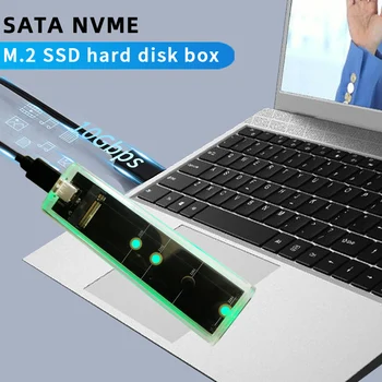  PUSKİLL M. 2 NVMe / NGFF SSD Muhafaza USB 3.1 Tip-c 10Gbps SATA HDD Kutusu 2230/2242/2260/2280 Şeffaf LED Çift Protokolü Sert Dr