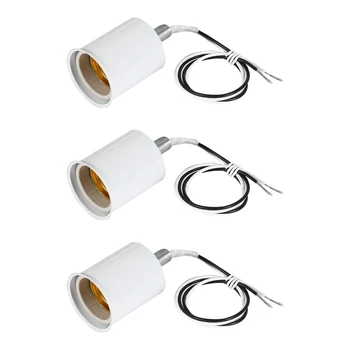  3X E27 Seramik Vida Tabanı Yuvarlak led ışık Ampul Lamba Soket Tutucu Adaptörü Metal Lamba Tutucu Tel Beyaz
