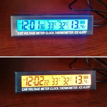 Araba Dijital Termometre Voltmetre Saat Alarm Monitör Otomatik Metre Saat sıcaklık ölçer Saat lcd monitör