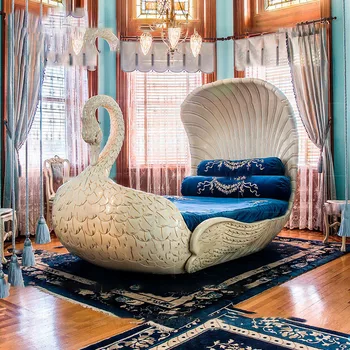  ahşap oyma çift kişilik yatak Fransız sanat çocuk yaratıcılık Kuğu prenses yatak yatak odası mobilyası özelleştirme