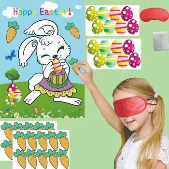  1 takım Paskalya Parti Oyunları Tavşan Havuç Pin Oyunları Çocuklar için Çıkartmalar ile Mutlu Paskalya Parti Süslemeleri Bahar Tavşan Paskalya Oyunu