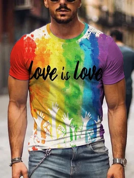  2023 Yaz erkek Baskılı Casual Ekip Boyun kısa kollu tişört erkek Aşk Aşk Gökkuşağı Aşk 3D baskılı tişört
