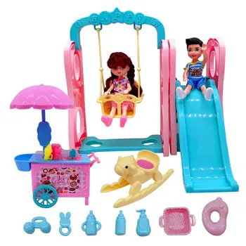  Kawaii Öğeleri Sevimli Minyatür Figürler Küçük Erkek Kız Bebek Dondurma Araba Slayt Dolly Mobilya Barbie ' Familes DIY Oyun Oyna
