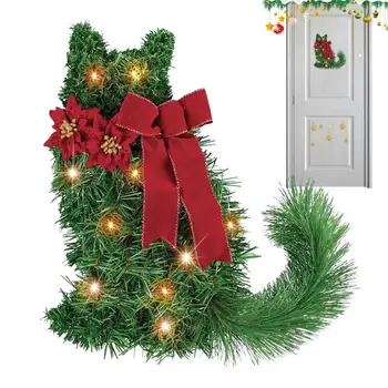  Noel Çelenk Ön Kapı İçin 2024 Noel Kedi Garland Parlayan Garland Noel Kapı Asılı Ev Kolye Süsler Dekor
