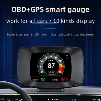  P13 OBD2 + GPS Head up Ekran Hız Göstergesi Yağ Basınçlı Su Sıcaklığı Turbo Basın dijital ekran On-kart bilgisayar OBD2 Gaz Araba İçin