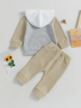  Sevimli Kontrast Renk Kapüşonlu Sweatshirt ve Rahat pantolon seti Yenidoğan Bebek Erkek için Mükemmel Sonbahar Kıyafeti Küçük