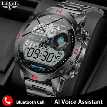 LIGE 2023 akıllı saat Erkekler AI Ses Asistanı Tam Dokunmatik Bilezik Spor Spor Saatler Bluetooth Çağrı Akıllı Saat Erkekler Smartwatch