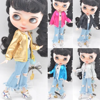  28-30cm Blythe Doll Azon OB23 OB24 oyuncak bebek giysileri aksesuarları Moda Parlak ceket Altın, pembe, mavi, siyah