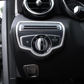  Araba İç Far anahtarı düğme kapağı Çerçeve trim Fit Mercedes Benz C Sınıfı için GLC W205 2015-2018 Araba Styling Aksesuarları